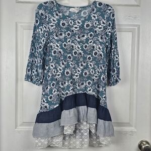 Paisley Vine L Floral Patterned Tunic Ruffle Hem‎ Lace Long Sleeve Bohomenian